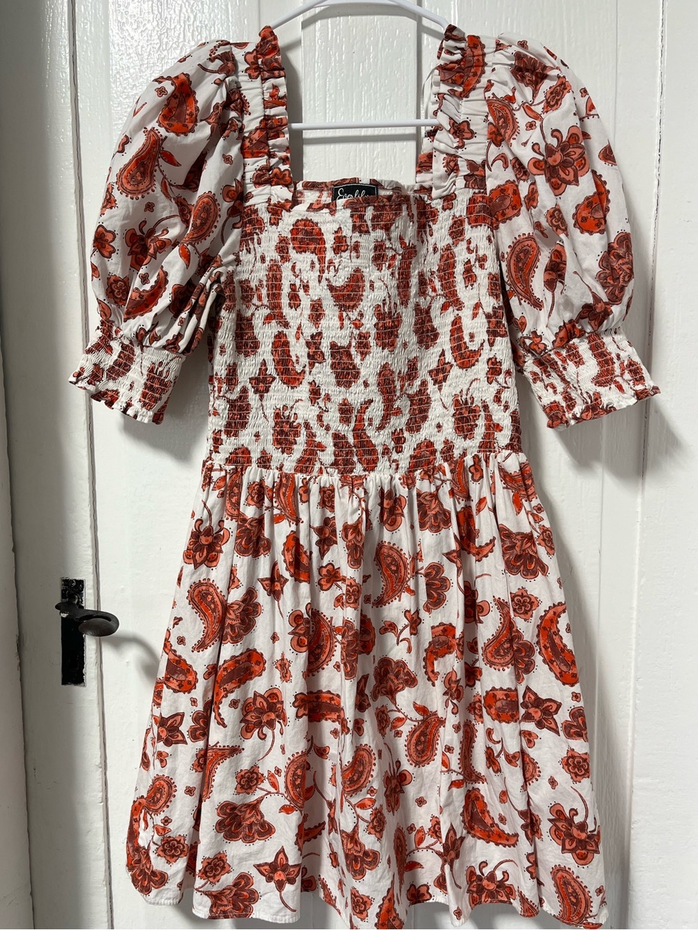 Everlily Puff Sleeve Smocked Floral Paisley mini dress size large